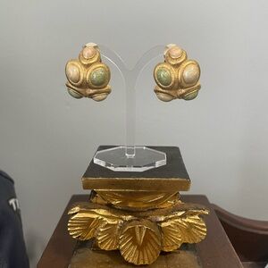 Vintage Nina Ricci Clip On Earrings Matte Gold with Stones